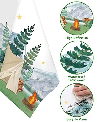 Camping Birthday Decorations Table Cover Set for Kids