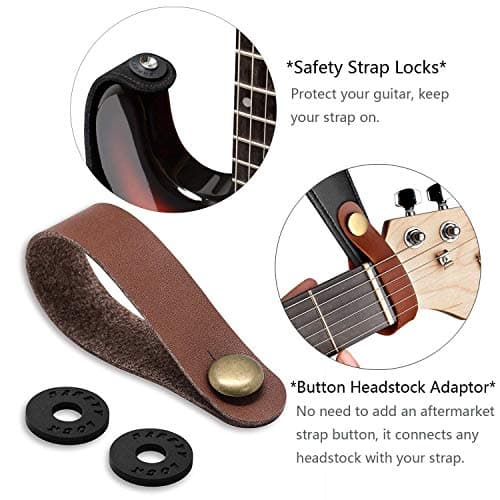 BestSounds Acoustic Guitar Strap, Soft Cotton & Leather Ends, 1 Button & 2 Locks