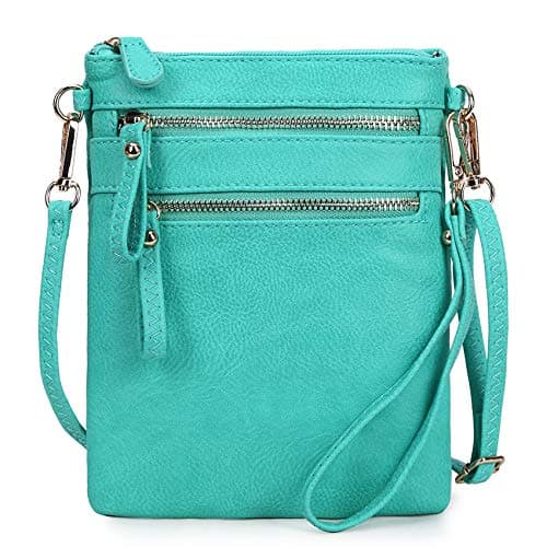 Solene Women's Small Crossbody Bag with Multi Zip Pockets — Turquoise