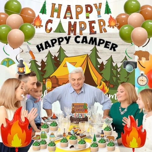 Roetyce Happy Camper Party Decorations, 41PCS Banner Balloons Kit