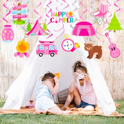 Camping Birthday Party Hanging Swirls - 20PCS Girls Camp Ceiling Streamer