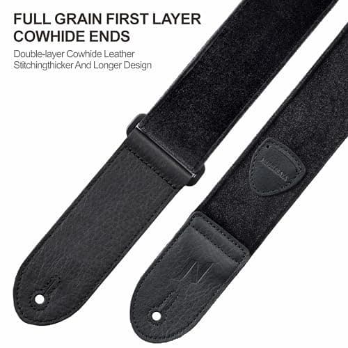 Vintage Mystic Black Guitar Strap Set: Includes 4 Picks, Strap Locks, and Strap Button - For Bass, Electric, and Acoustic Guitars