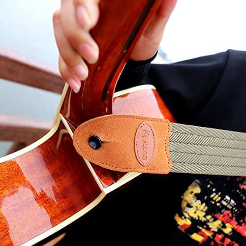 Suede Ends Safety Locks Leather Button Acoustic Electric Guitar Strap