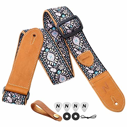 Vintage Yellow Embroidered Guitar Strap Set - Best Gift for Guitarists — B#-vintage Pink Yellow Embroidery