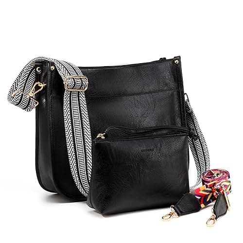 Erideno Vegan Leather Crossbody Bag for Women — A-black