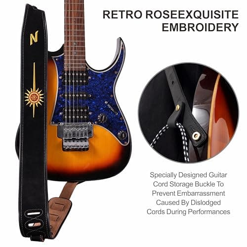 Nefelibata Golden Sun Double Layer Cowhide Guitar Strap, Foam Padded, 2.7" Wide