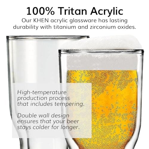 Double Wall Insulated Tritan Beer Cups - 2 Set, 17 oz, Shatterproof, Pub Mug, PicnicReusable