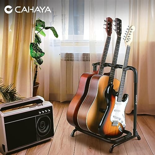 CAHAYA Multi Guitar Rack: 3 Holder Stand for Classical, Acoustic & Electric Guitars & Bass CY0344