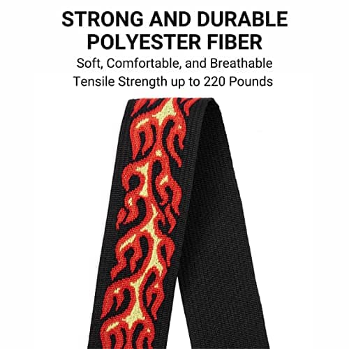 Amumu Red Flame Jacquard Guitar Strap for Acoustic, Electric & Bass