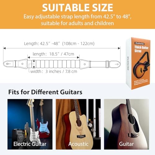 Thick 3" Adjustable Bass Guitar Strap with Hidden Pick Pocket