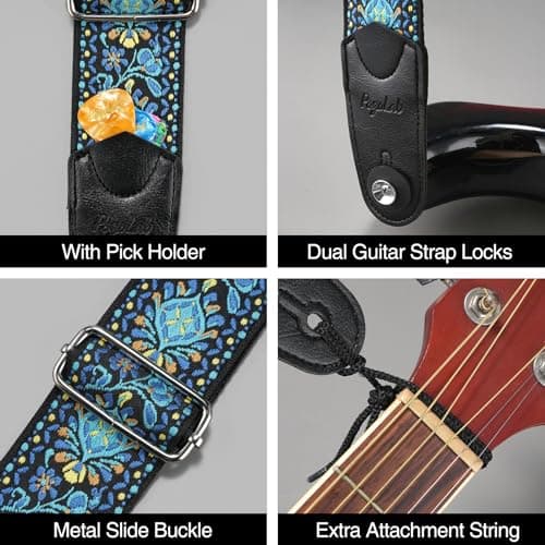 Jacquard Embroidery Bass Strap, 2" Wide Cotton with Leather Ends & Locks