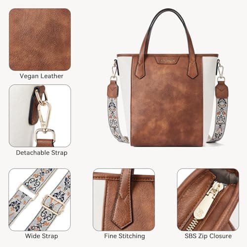 BOSTANTEN Vegan Leather Crossbody Tote for Women, Beige and Brown