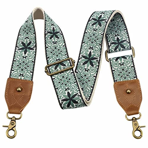 Nefelibata Purse Strap - Wide Leather Shoulder Strap with Embroidery — Embroidered Silver Flower