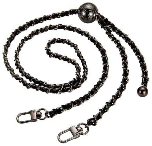 UTreers Crossbody Bag with 47.2" Chain Strap — A0 Ajustable Black Chain Black Leather