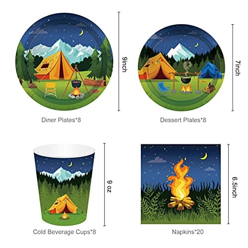 44PCS Happy Camper Theme Party Supplies Set