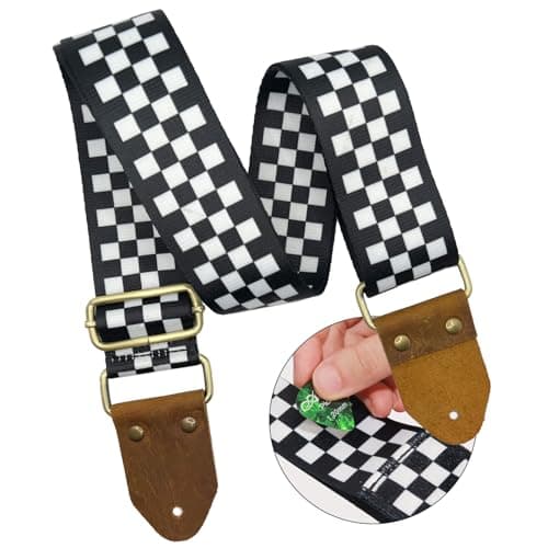 Wild Guitar Strap with Pick Pocket, Genuine Leather, Adjustable