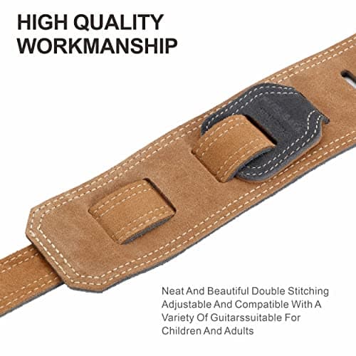 Bavarian Tumbled Leather Guitar Strap - 2.5 Wide, Foam Padding, Cable Storage Loop (Dark Gray)