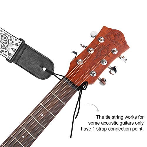 Anwenk Stamped Leather Guitar Strap for Electric Bass, Vintage 60's Style, Genuine Leather Ends, Includes 2 Picks