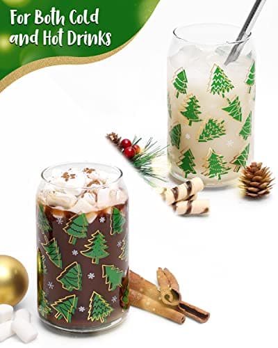 Christmas Cup with Bamboo Lid and Metal Straw 16oz Beer Can Glass - Holiday Party Gifts for Office, Women, Kids, Men