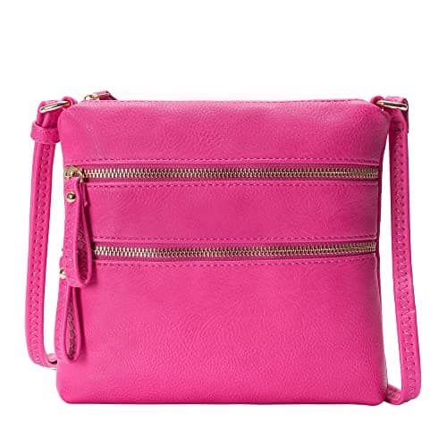 Solene Small Multi-Zip Pocket Crossbody Travel Purse — Fuchsia