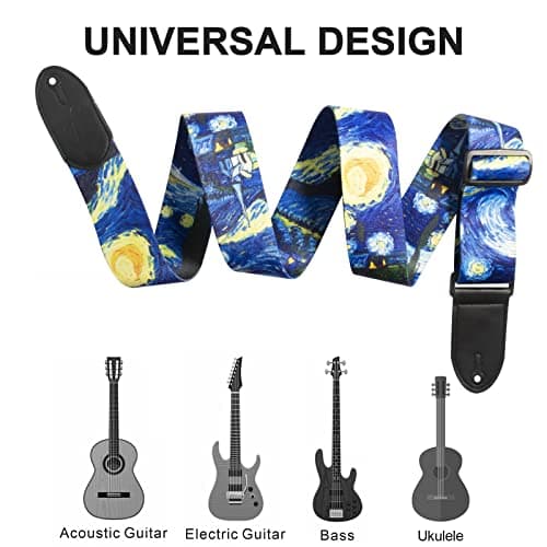 Ultra Comfortable Guitar Strap with 2 Locks & 1 Button for Bass, Electric & Acoustic Guitars