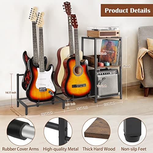 Acoustic & Electric Guitar 4-Tier Stand with Amp Accessories Piano Shelf Home Studio