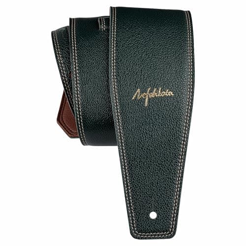 Nefelibata Full Grain Leather Guitar Strap, 49-57", Foam Padded, Adjustable, Coffee — Green
