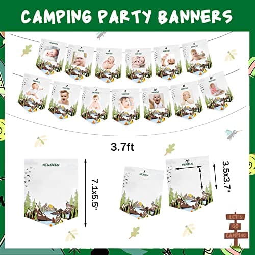 One Happy Camper First Birthday Party Decorations, Hombae Hanging Glitter Banner