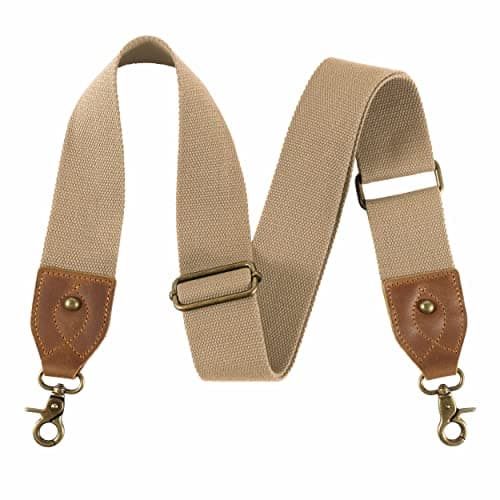 Nefelibata Purse Strap - Wide Leather Shoulder Strap with Embroidery — Khaki