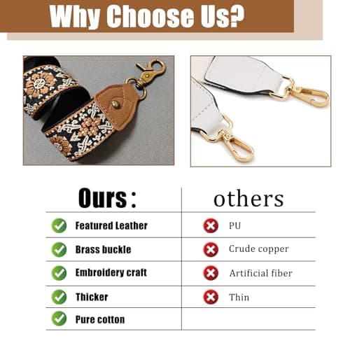 LSETUTIYY Jacquard Embroidery Wide Adjustable Cowhide Shoulder Strap