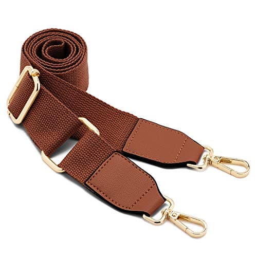 DEVPSISR Wide Shoulder Strap Replacement Adjustable Crossbody Canvas Bag — Leather Buckle-coffee