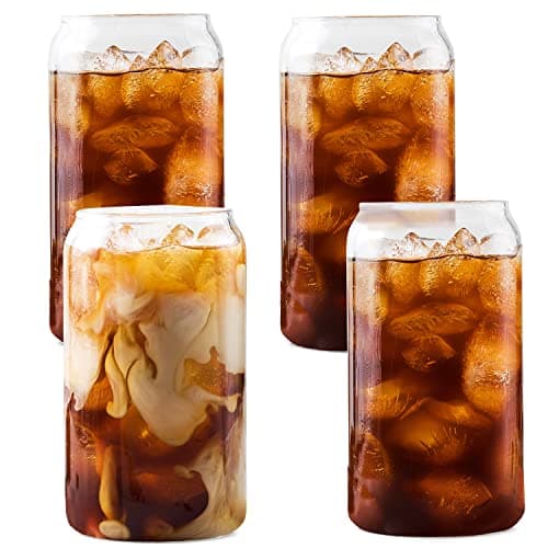 Ilyapa Can-Shaped 16oz Glass Tumbler Set of 4 for Coffee, Matcha, Smoothies, Juice & Beer