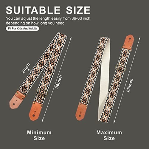 Cool Woven Guitar Strap with Leather Ends for Guitarists (Khaki)