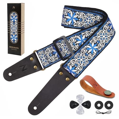 Nefelibata Guitar Strap with Hidden Pocket for Bass, Electric, and Acoustic Guitars — Blue