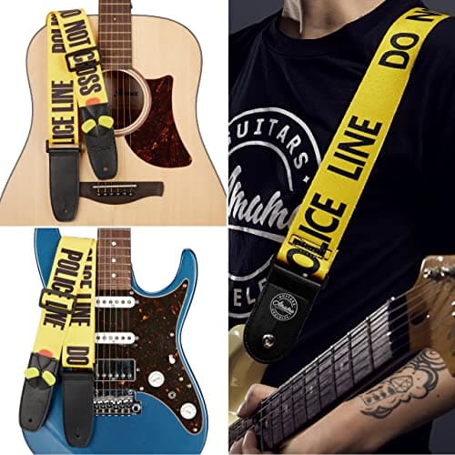 Amumu Acoustic Electric & Bass Guitar Strap with Print - DO NOT CROSS POLICE LINE