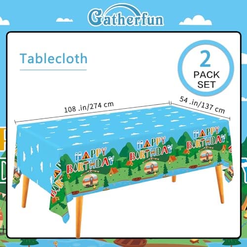 Happy Camper 54" x 108" Disposable Camping Table Covers, 2PCS Set