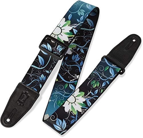 Levy's 2" Wide Polyester Guitar Strap — Black & Blue Floral
