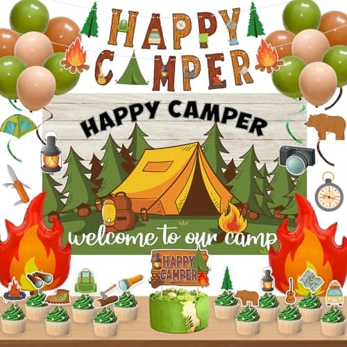 Roetyce Happy Camper Party Decorations, 41PCS Banner Balloons Kit