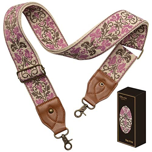 OllarKt 2" Wide Adjustable Leather Bag Strap — Vintage Violet Flower