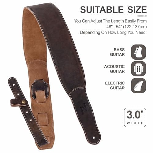 Nefelibata Chocolate Brown 3-Inch Guitar Strap with Foam Padding & Cable Loop
