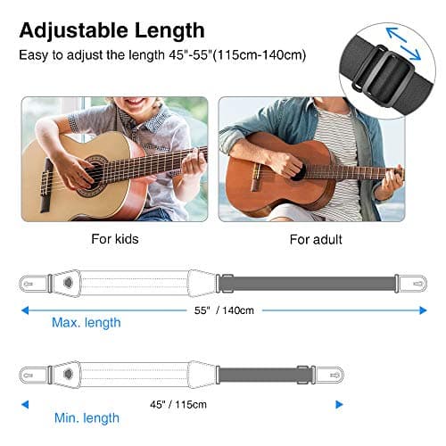 LEKATO Bass Guitar Straps 3" Padded, Adjustable 45-55", Pick Holder, 2 Locks