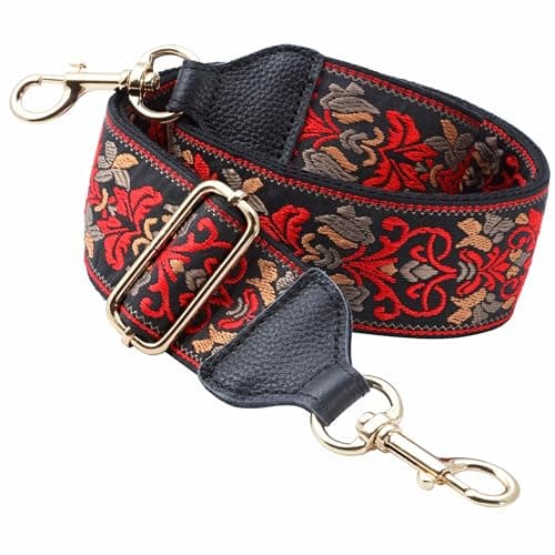 Nefelibata Purse Strap, Full Grain Cowhide Shoulder Strap — B#-embroidered Safflower