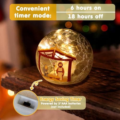 Nefelibata LED Nativity Glass Balls - Battery-Powered Christmas Table Decorations (2PC)