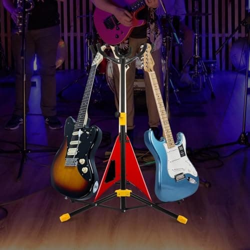 Universal Triple Adjustable Guitar Stand with Neck Holder - Holds 3 Guitars