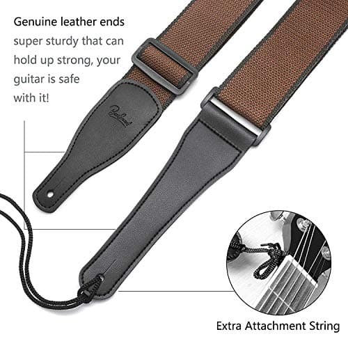 BestSounds Acoustic Guitar Strap, Soft Cotton & Leather Ends, 1 Button & 2 Locks
