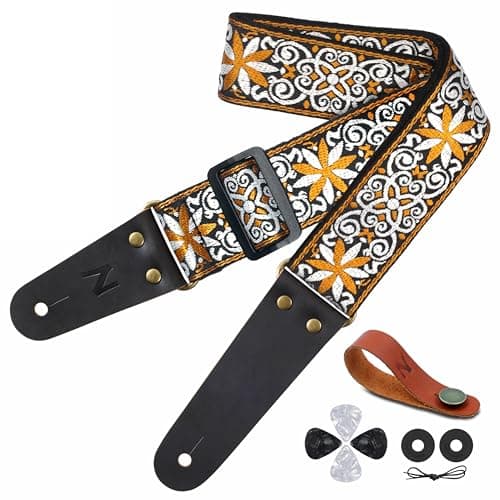 Embroidered Cotton Guitar Strap Set for Bass, Electric & Acoustic Guitars