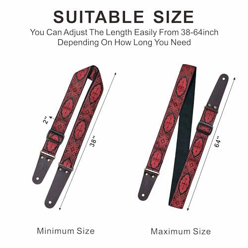Red Cross Embroidery Nefelibata Guitar Strap for Bass, Electric & Acoustic Guitars