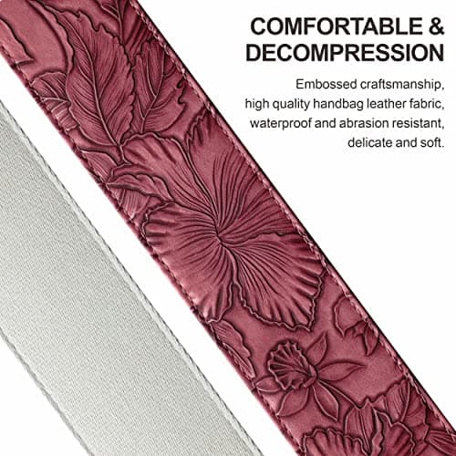 Nefelibata Guitar Strap with Pick Pocket, Vintage Style Vegan Leather, Red