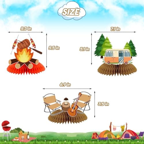Camping Party Honeycomb Centerpieces for Kids Birthday Decorations