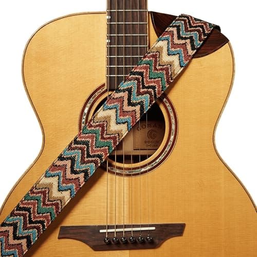 Colorful Chevron Guitar Strap for Acoustic, Electric, and Bass Guitars - With Strap Blocks and Headstock Tie